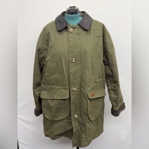 Vintage Sherpa Lined Chore Jacket Leather Collar Green XL First Down Heavyweight